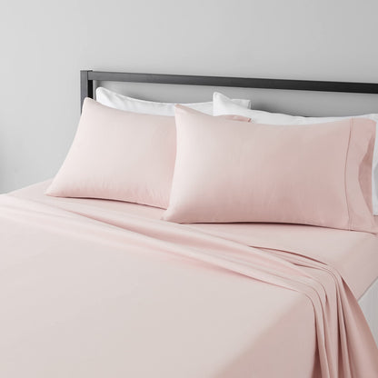 Amazon Basics Lightweight Breathable Wrinkle-Free Brushed Microfiber 3-Piece Bed Sheet Set with 14-Inch Deep Pockets, Twin, Bright White, Solid