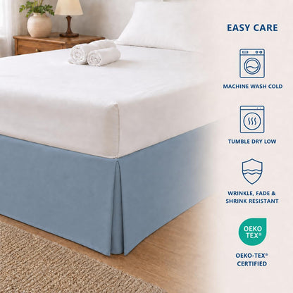 Cathay Home Queen Bed Skirt, 14" Drop Dust Ruffle, Blue Fog