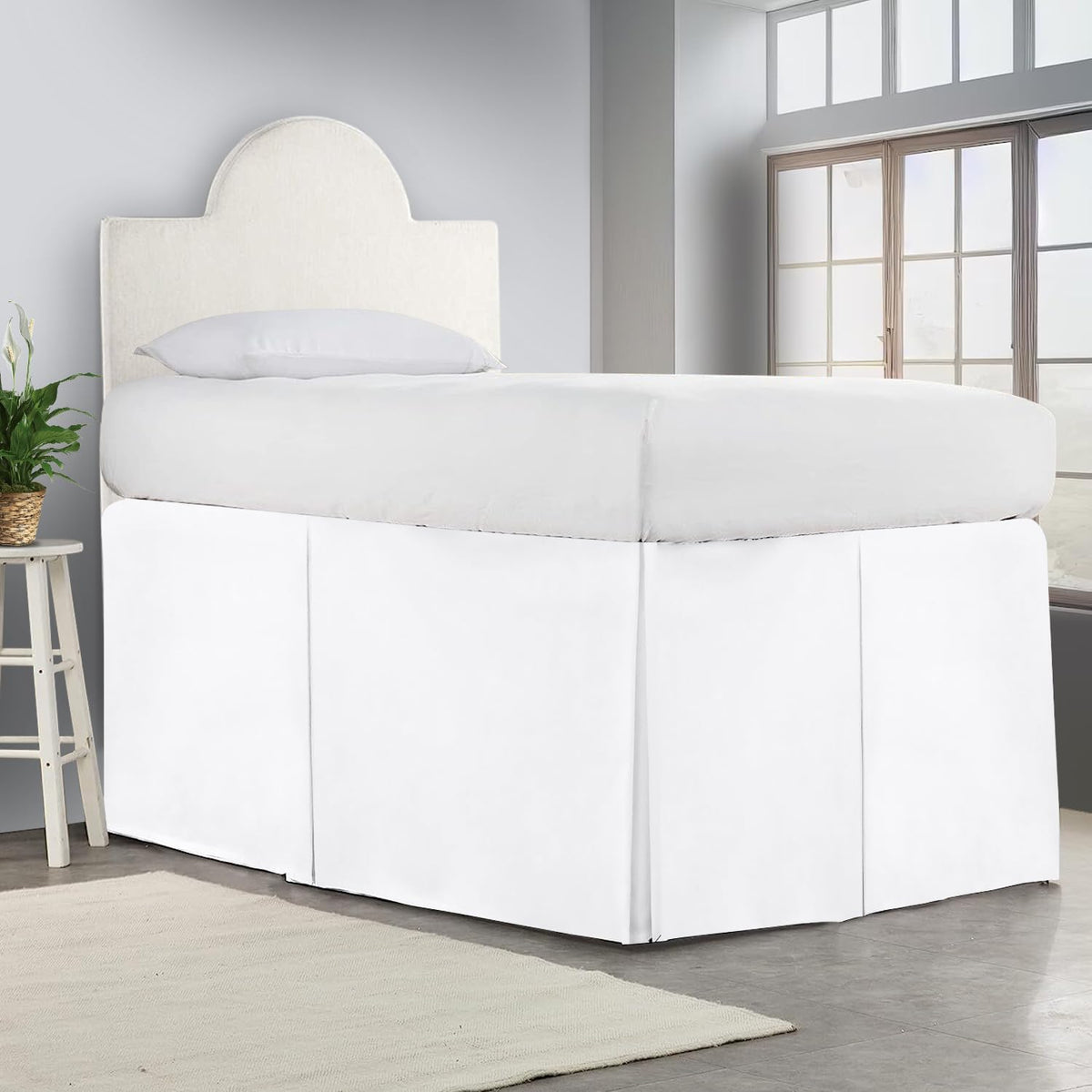 Crown Collection Full XL 32" Inch Drop Long Dorm Bed Skirt, Split Corner & Box Plated College Dorm Room Bed Skirts, Split Corner, Easy Care, No Wrinkle Microfiber Bed Skirt