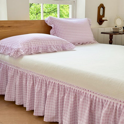 NSNLGSGC Green Gingham Wrap Around Ruffled Bed Skirt, Queen, 15 Inch Drop
