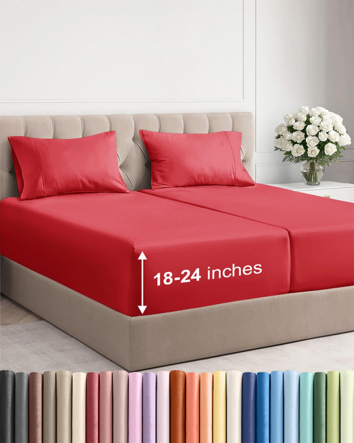 Extra Deep King Sheet Set - 4 Piece Breathable & Cooling - Antique White