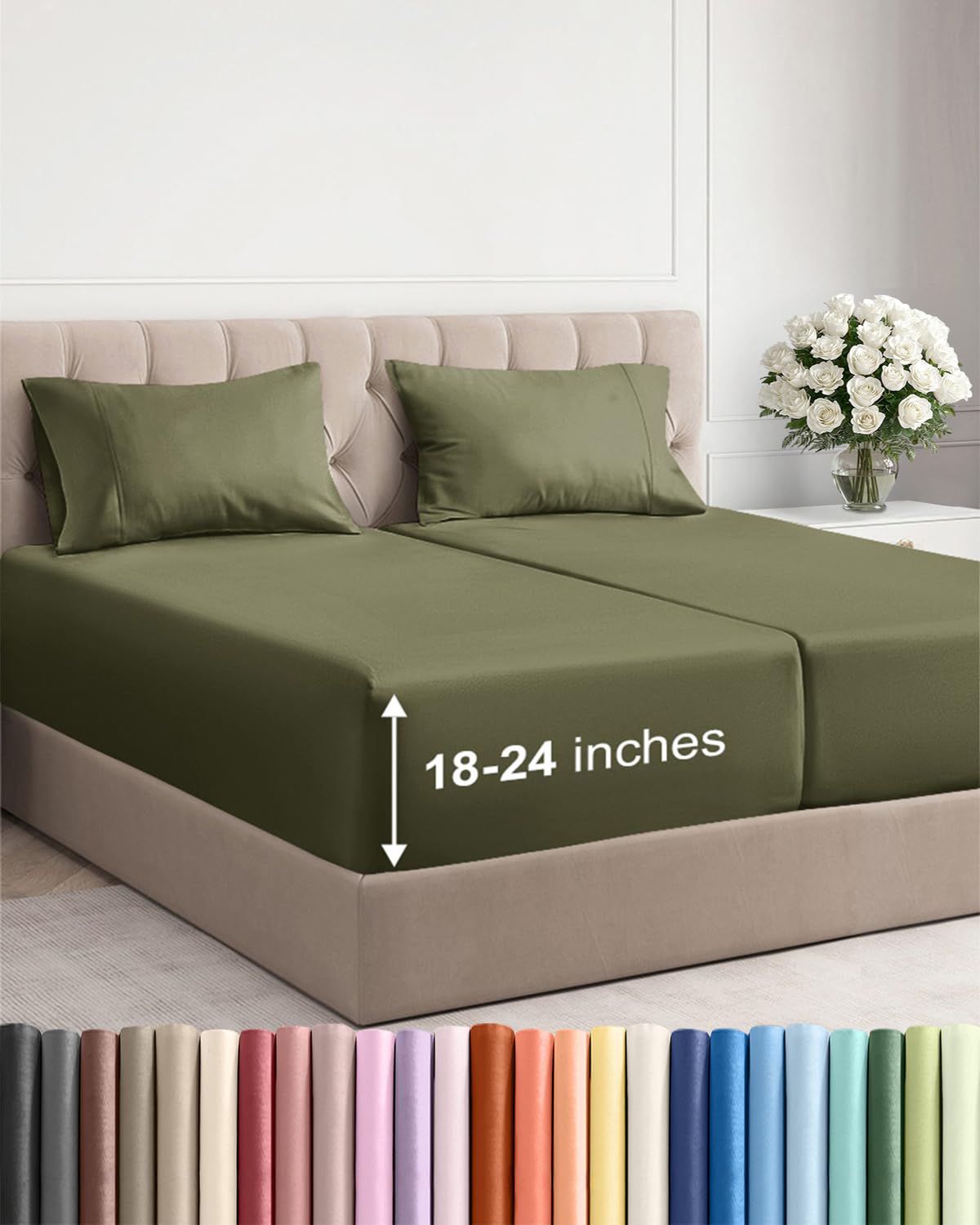 Extra Deep King Sheet Set - 4 Piece Breathable & Cooling - Antique White