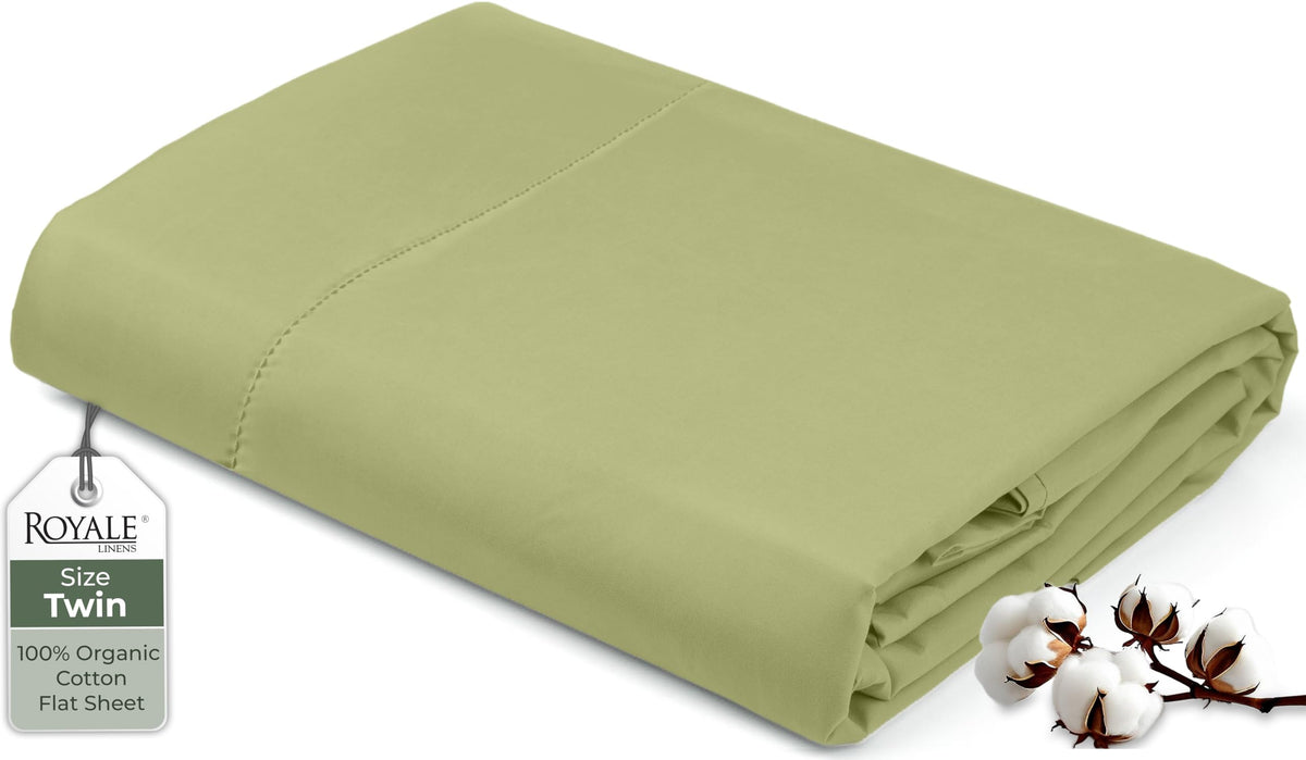 Royale Linens 100% Organic Cotton Queen Flat Sheet Only - Super Soft - Percale Top Sheets - Queen Flat Sheet Sold Separately - Breathable, Cool & Crisp White Sheets Only (90" x 102", White)