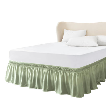 FreshCulture Queen Bed Skirt, Elastic Wrap Around Bed Skirt Queen Size, Bed Skirts for Adjustable Bed, Easy Fit with 15-Inch Tailored Drop, Hotel Quality Dust Ruffle for Queen Bed (Sage Green)