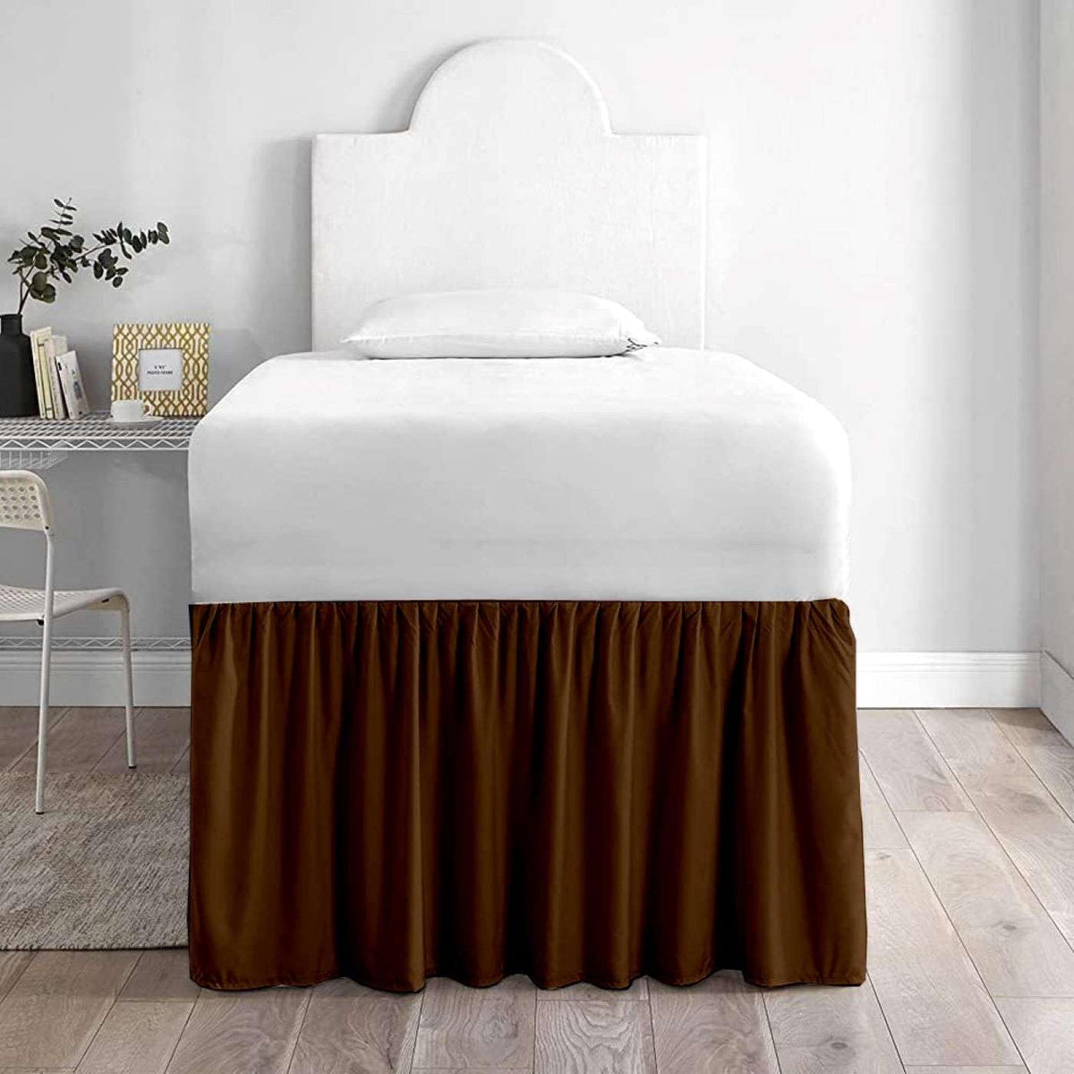 Premium Microfiber College Dorm Room Bed Skirt Twin XL 39" x 80", Extended 32" Drop, Split Corner Dust Ruffle, Wrinkle Resistant Durable Easy Care, White Solid