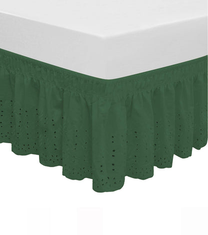 Wrap Around Elastic Eyelet Bed Skirt Dust Ruffle (Ivory, Twin/Full-18 Inch Drop)