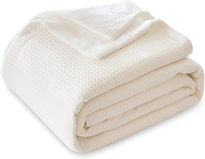 CHUFFED Cotton Waffle Blanket Queen Size-Plush Milk Velvet & Reversible Waffle Weave,Anti-Static 500Gsm Design，Thick Cozy Soft Winter Blanket for Bed, Couch, Sofa - White, 90x90 Inches