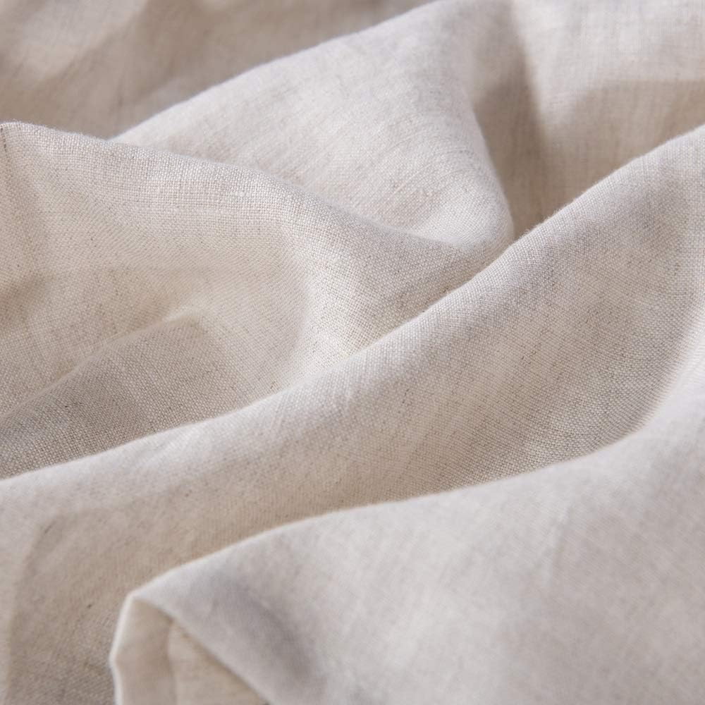 Meadow Park Washed French Linen Bed Skirt, Dust Ruffle, Queen Size 60" W x 80" L, Drop 16", Super Soft, Ruffle Style, Natural Linen Color.
