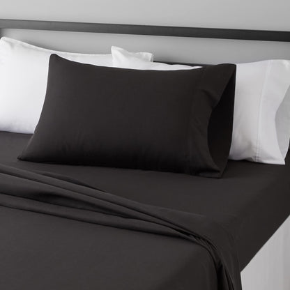 Amazon Basics Lightweight Breathable Wrinkle-Free Brushed Microfiber 3-Piece Bed Sheet Set with 14-Inch Deep Pockets, Twin, Bright White, Solid