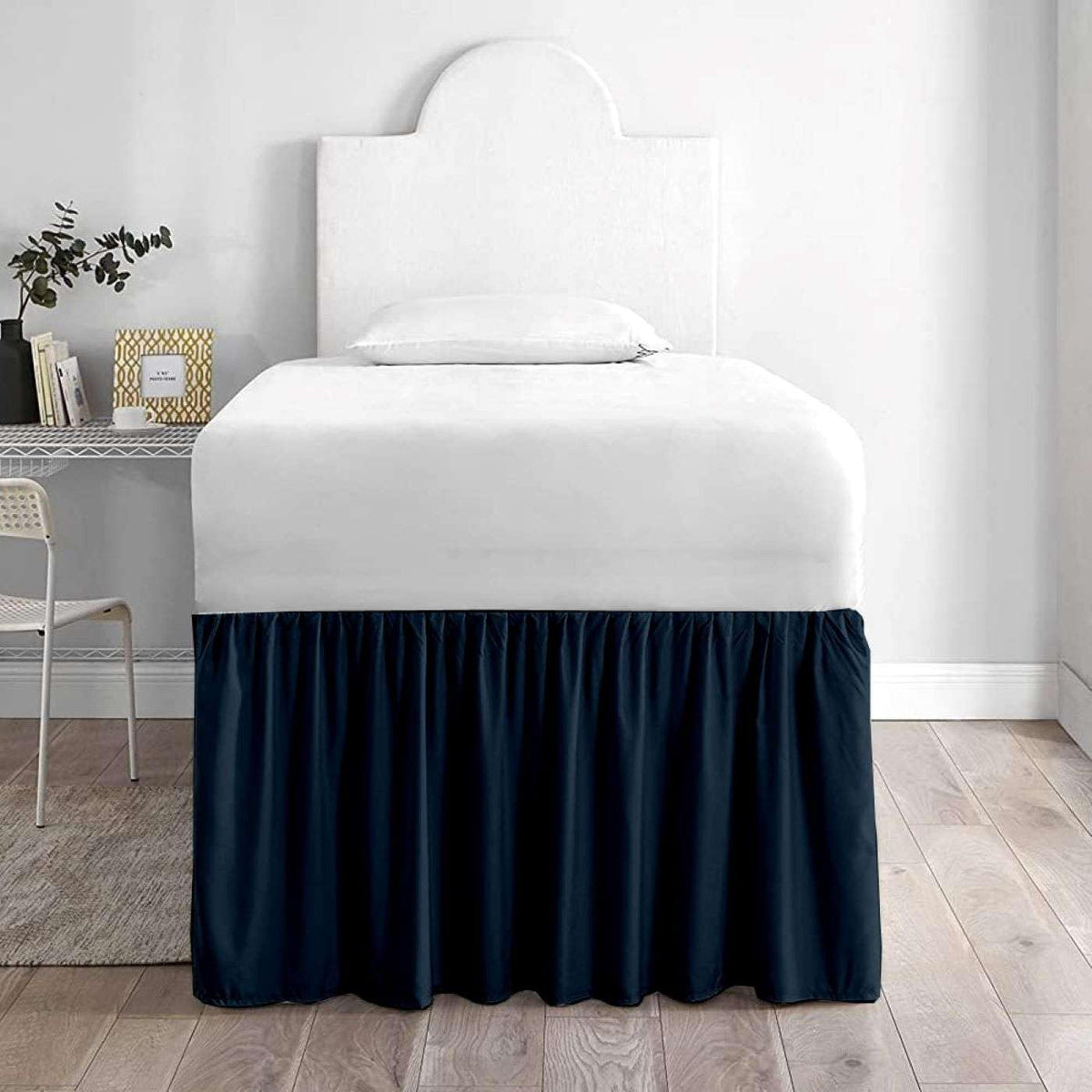 Premium Microfiber College Dorm Room Bed Skirt Twin XL 39" x 80", Extended 32" Drop, Split Corner Dust Ruffle, Wrinkle Resistant Durable Easy Care, White Solid