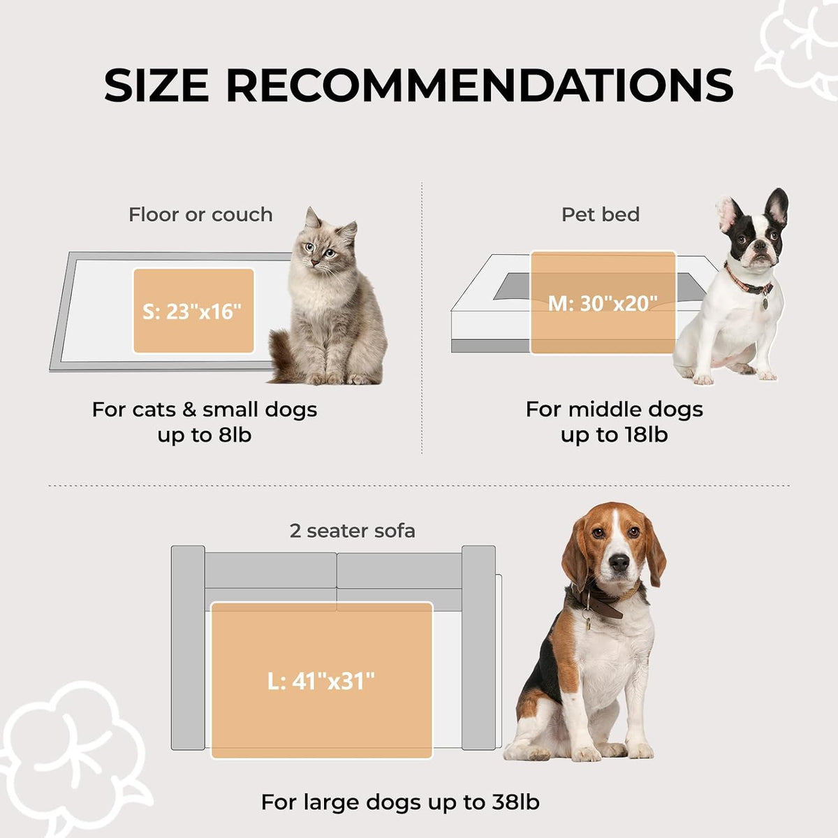 1 Pack 3 Calming Blankets Fluffy Premium Fleece Pet Blanket Soft Sherpa Throw for Dog Puppy Cat Beige Small (23" x16'')