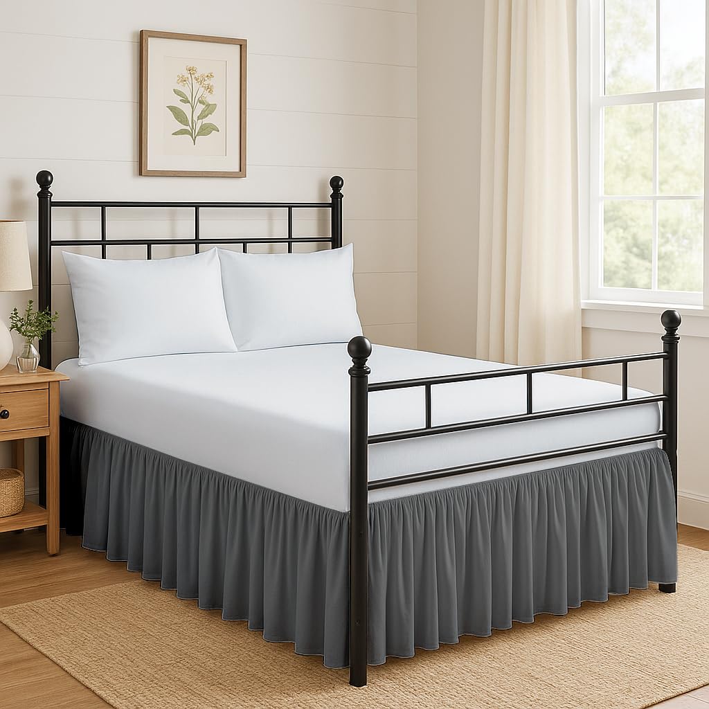 Ruffled Bed Skirt Split Corners with Platform, Tailored Fit Hotel Quality Wrinkle Free Ultra-Soft Microfiber Dust Ruffle, Upto 16 Inch Drop, Queen, White