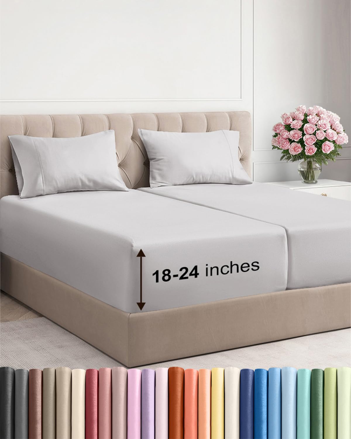 Extra Deep King Sheet Set - 4 Piece Breathable & Cooling - Antique White