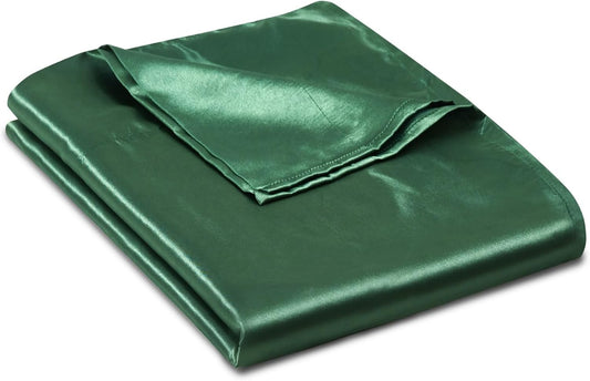 Ersmak Satin Flat Sheet Only, Single Flat Sheet Twin, Luxury & Ultra Soft Silky Bedding Top Sheet for Twin Mattress - Emerald Green