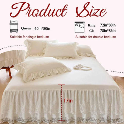 Lace Bed Skirt & Bedsheet Queen Size - 17 in. Drop, Easy Fit Ruffled Bedskirt Wrap Around Bedcover, Anti Wrinkle & Fade