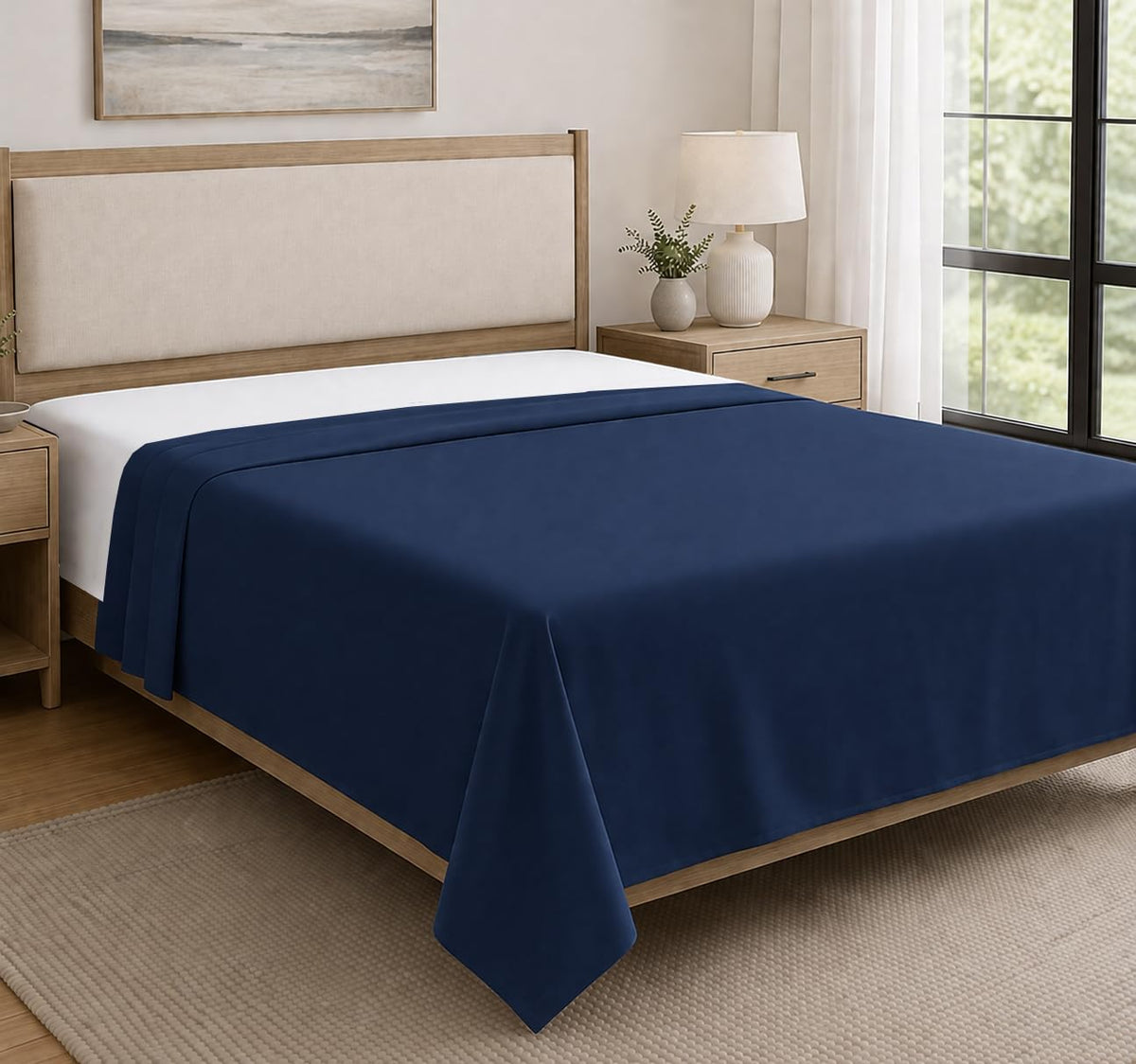 Twin Size Flat Sheets Only Hotel Quality Luxury Single Wrinkle Free & Fade Resistant Flat Sheet - Extra Soft, Breathable Bedding for Easy Care Bed Sheet Navy Blue Flat Sheet Only