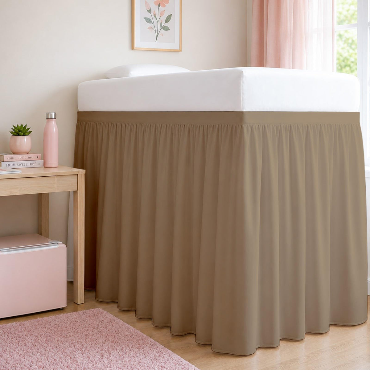 Cottingon Twin XL 32 Inch Drop Extended Dorm Room Bed Skirt,100% Microfiber College Bed Essentials Extra Long Size Dust Ruffle,White