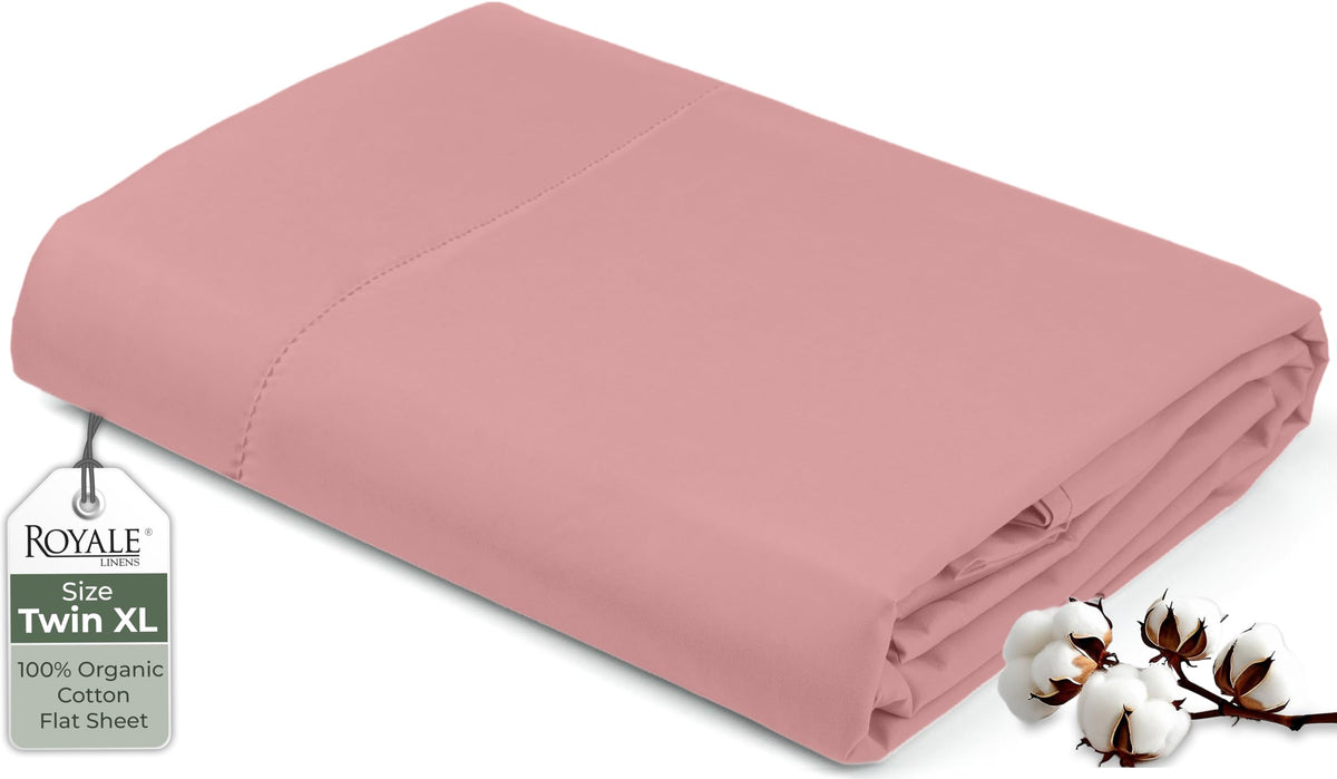 Royale Linens 100% Organic Cotton Queen Flat Sheet Only - Super Soft - Percale Top Sheets - Queen Flat Sheet Sold Separately - Breathable, Cool & Crisp White Sheets Only (90" x 102", White)