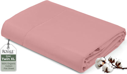 Royale Linens 100% Organic Cotton Queen Flat Sheet Only - Super Soft - Percale Top Sheets - Queen Flat Sheet Sold Separately - Breathable, Cool & Crisp White Sheets Only (90" x 102", White)