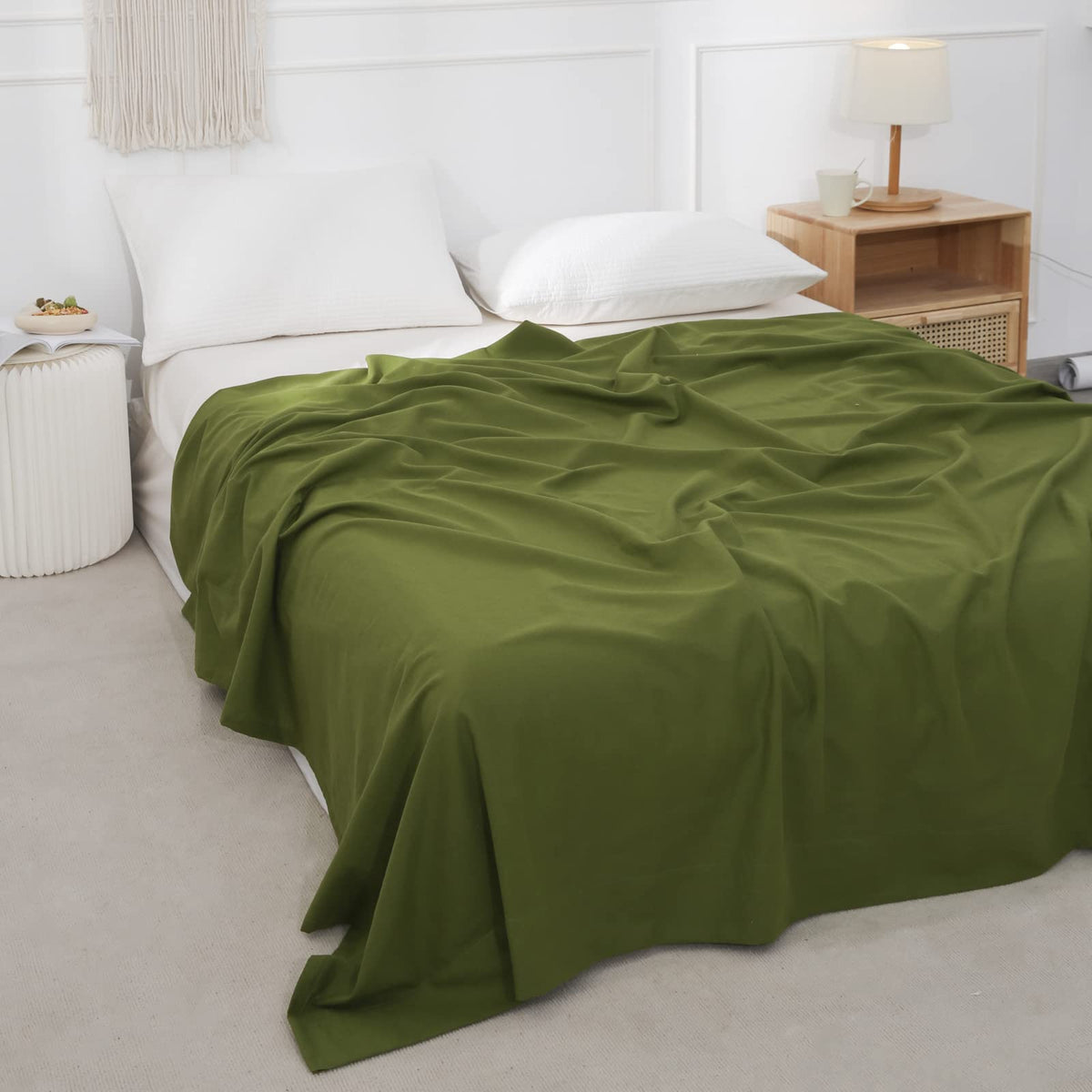 BISELINA Linen Sheet French Flax Flat Sheet Only 55% Euro Flax 45% Cotton Basic Style Solid Color Soft Breathable Farmhouse Top Sheet 1-Piece (Full, Linen)