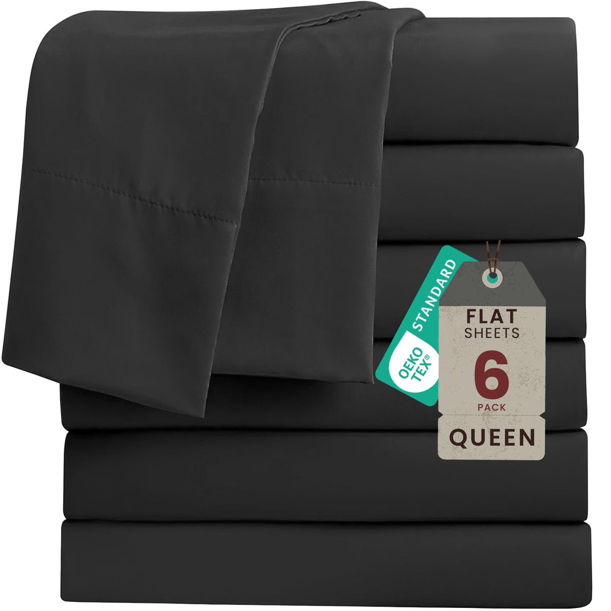 ROSE&RISY 6-Pack Twin Flat Sheets, Bulk Ultra Soft Microfiber Bedding, Cooling & Breathable Top Flat Sheet, Fade & Shrink Resistant & Easy Care Hotel Quality (Dark Grey, Twin Size)