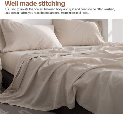 BISELINA Linen Sheet French Flax Flat Sheet Only 55% Euro Flax 45% Cotton Basic Style Solid Color Soft Breathable Farmhouse Top Sheet 1-Piece (Full, Linen)