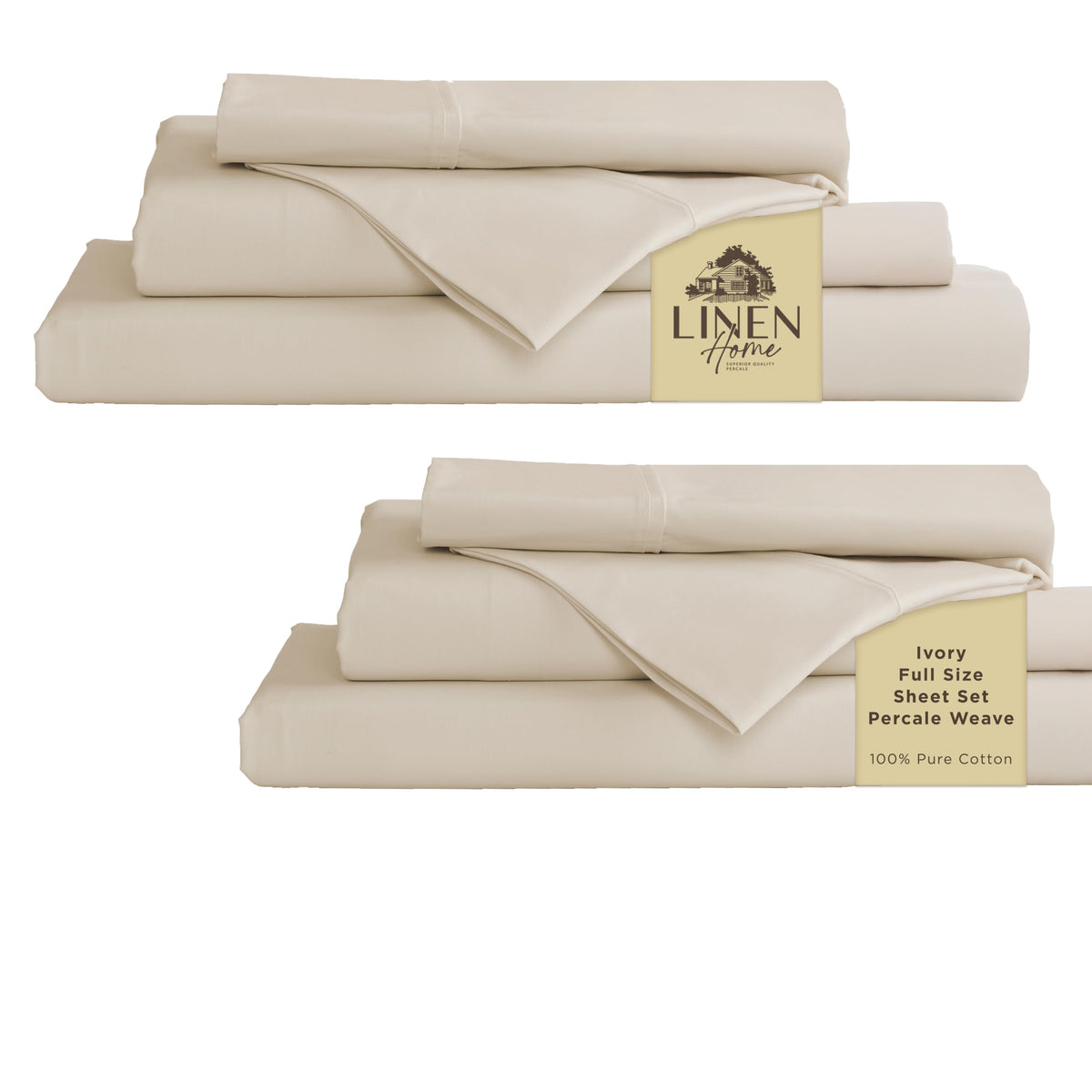 Linen Home 100% Cotton Percale Sheets Queen Size 4 Pc Cooling Set - White