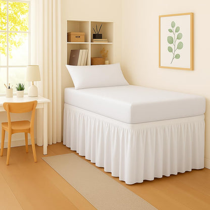 Mattress-Homes College Dorm Bed Skirt Twin XL, 42 Inch Drop Extra Long Bed Skirt, Split Corner Tailored Dust Ruffle, Premium Brushed Microfiber, Wrinkle Resistant, White