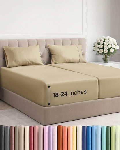 Extra Deep King Sheet Set - 4 Piece Breathable & Cooling - Antique White