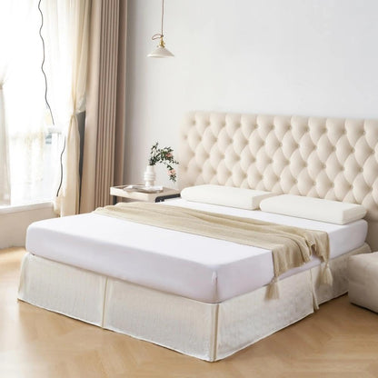 Queen Size Bed Skirt, Textured Geometric Stripe Pleated Bed Skirts, Ivory