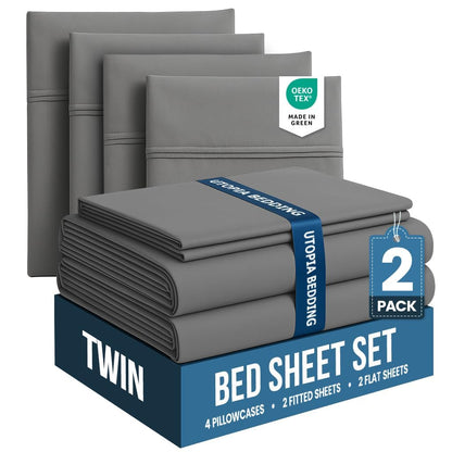 Queen Sheets Set, 4 Pieces 16" Deep Pocket Hotel Luxury Bed Sheets, Grey