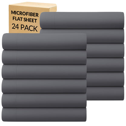 GOLD TEXTILES Queen Flat Sheet 6 Pack – Brushed Microfiber Top Sheets for Home, Hotel & Hospitality – Soft, Durable & Shrink-Resistant Flat Sheets, Easy-Care Bedding (6, Black, Queen)