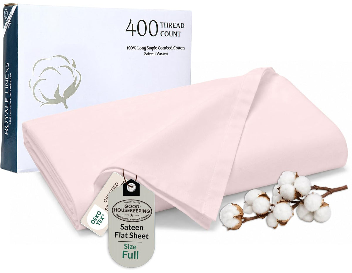 Royale Linens Queen Flat Sheet Only, Luxury Breathable Sateen Weave 100% Cotton Flat Sheets, Ultra Soft Single Flat Sheets Only Sold Separately, Cooling Top Sheet (Caribbean Blue-90x102)