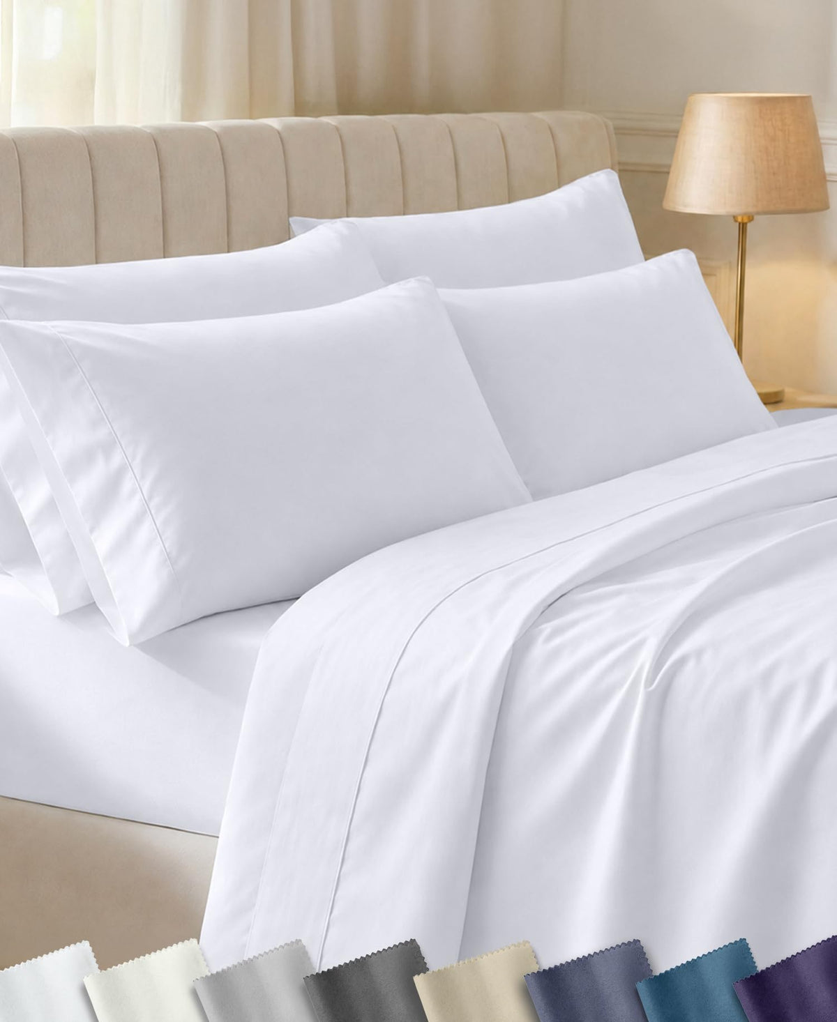 California Design Den Soft 100% Cotton Sateen Queen Bed Sheets Set, White