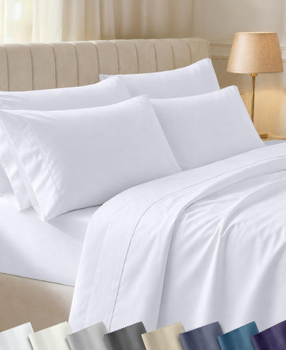 California Design Den Soft 100% Cotton Sateen Queen Bed Sheets Set, White