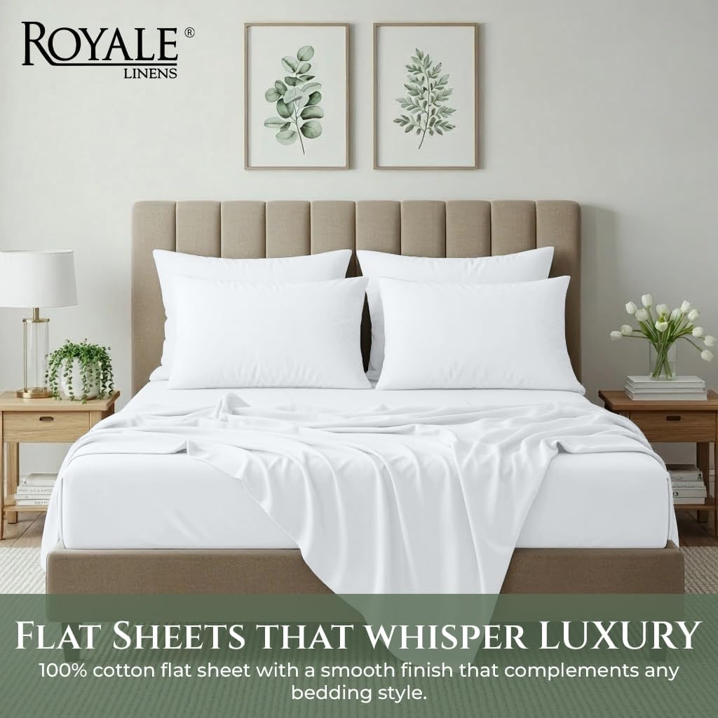 Royale Linens 100% Organic Cotton Full Size Flat Sheet Only - Percale Top Sheets - Full Flat Sheet Sold Separately - Lightweight & Super Soft 100% Cotton White Bed Sheets Only (81" x 96", White)