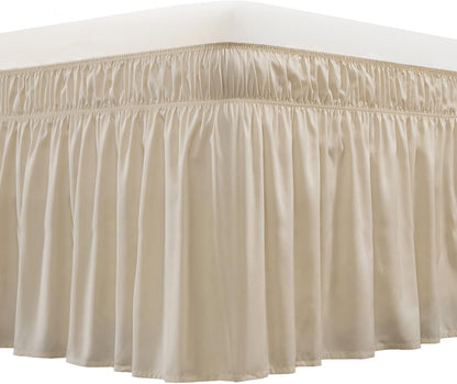 MEILA Wrap Around Elastic Bed Skirt for Queen & King Beds, 16" Drop, Beige