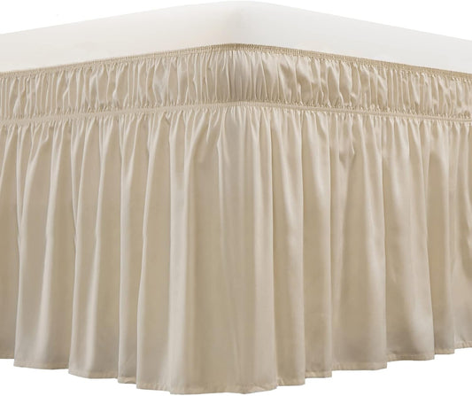 MEILA Wrap Around Elastic Bed Skirt for Queen & King Beds, 16" Drop, Beige