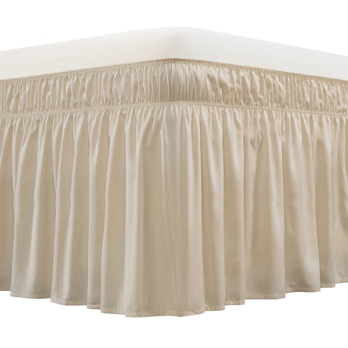 MEILA Wrap Around Elastic Bed Skirt for Queen & King Beds, 16" Drop, Beige