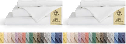 Linen Home 100% Cotton Percale Sheets Queen Size 4 Pc Cooling Set - White