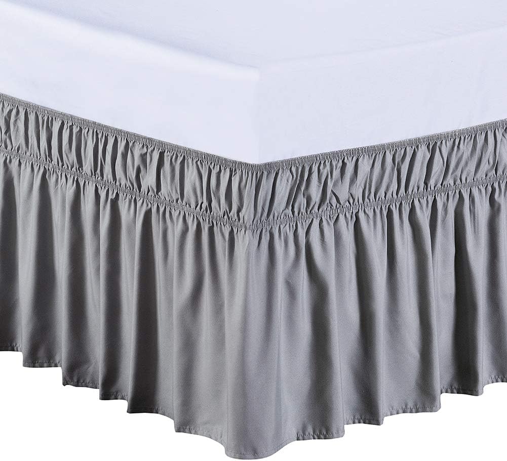 MEILA Wrap Around Elastic Bed Skirt for Queen & King Beds, 16" Drop, Beige