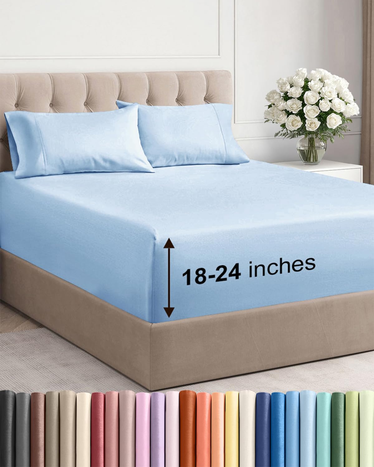 Extra Deep King Sheet Set - 4 Piece Breathable & Cooling - Antique White
