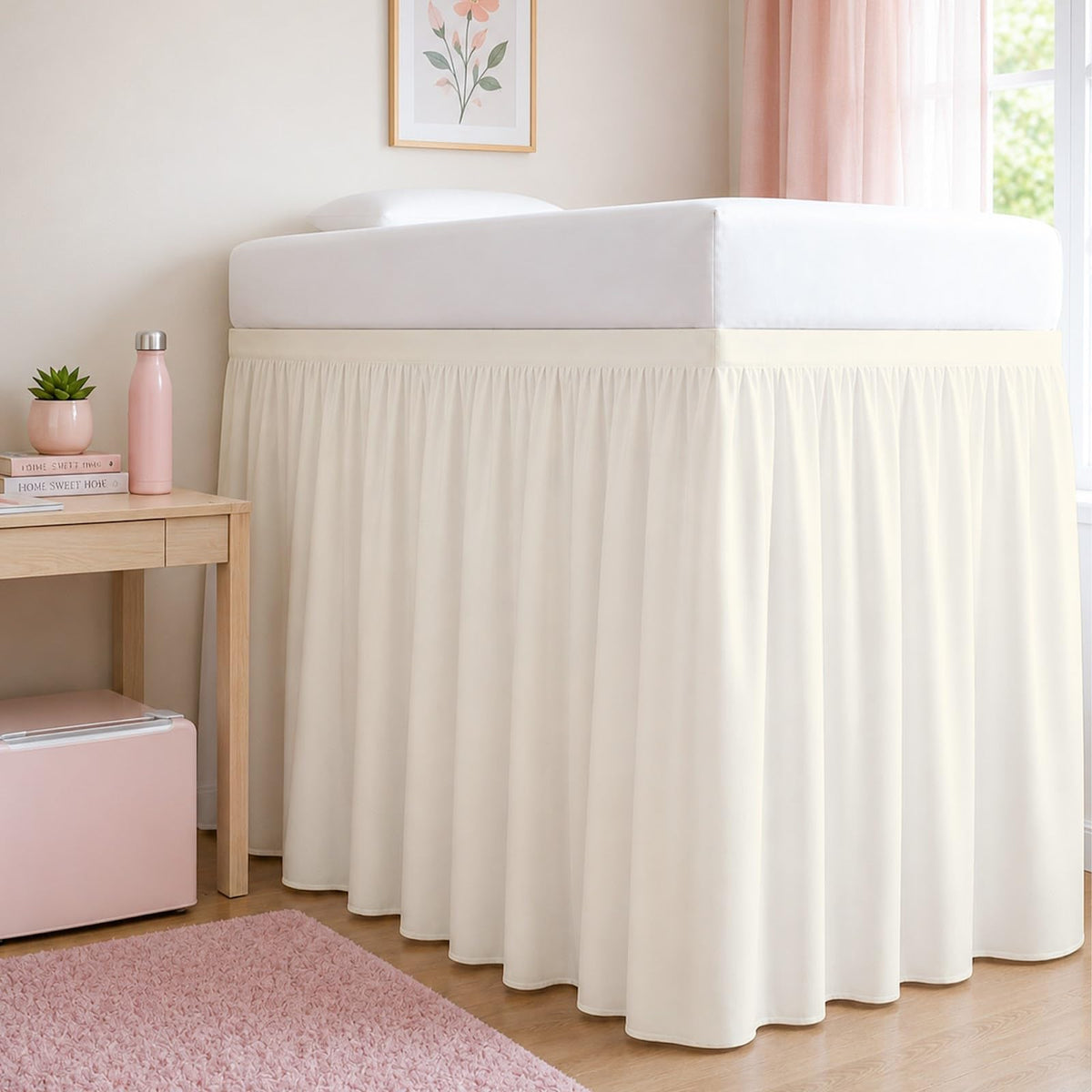 Cottingon Twin XL 32 Inch Drop Extended Dorm Room Bed Skirt,100% Microfiber College Bed Essentials Extra Long Size Dust Ruffle,White