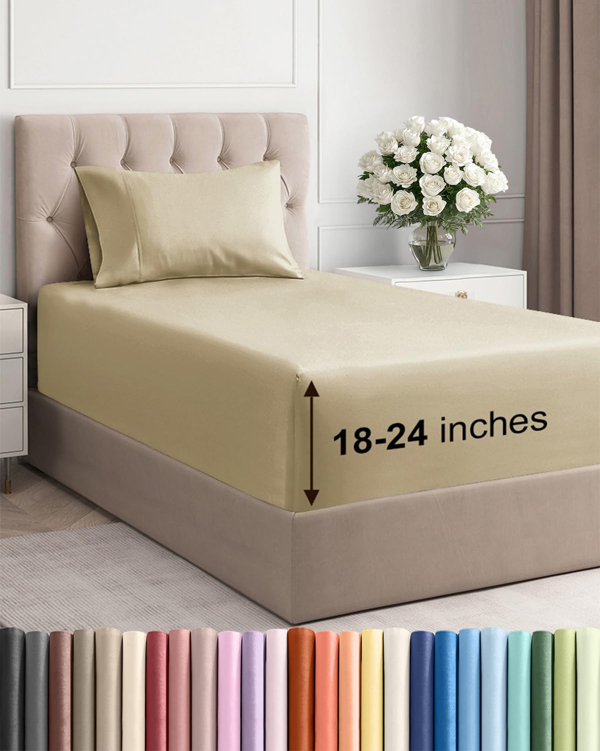 Extra Deep King Sheet Set - 4 Piece Breathable & Cooling - Antique White