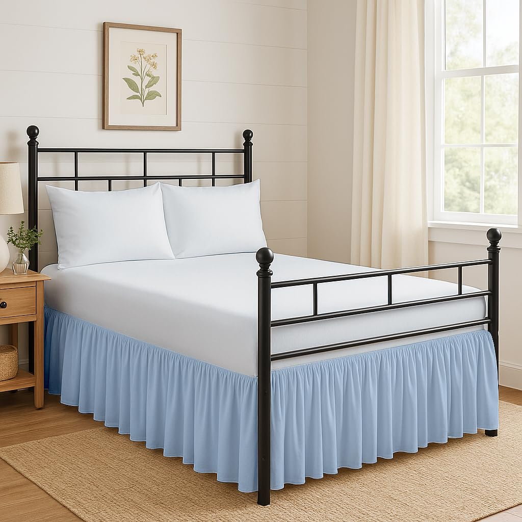 Ruffled Bed Skirt Split Corners with Platform, Tailored Fit Hotel Quality Wrinkle Free Ultra-Soft Microfiber Dust Ruffle, Upto 16 Inch Drop, Queen, White