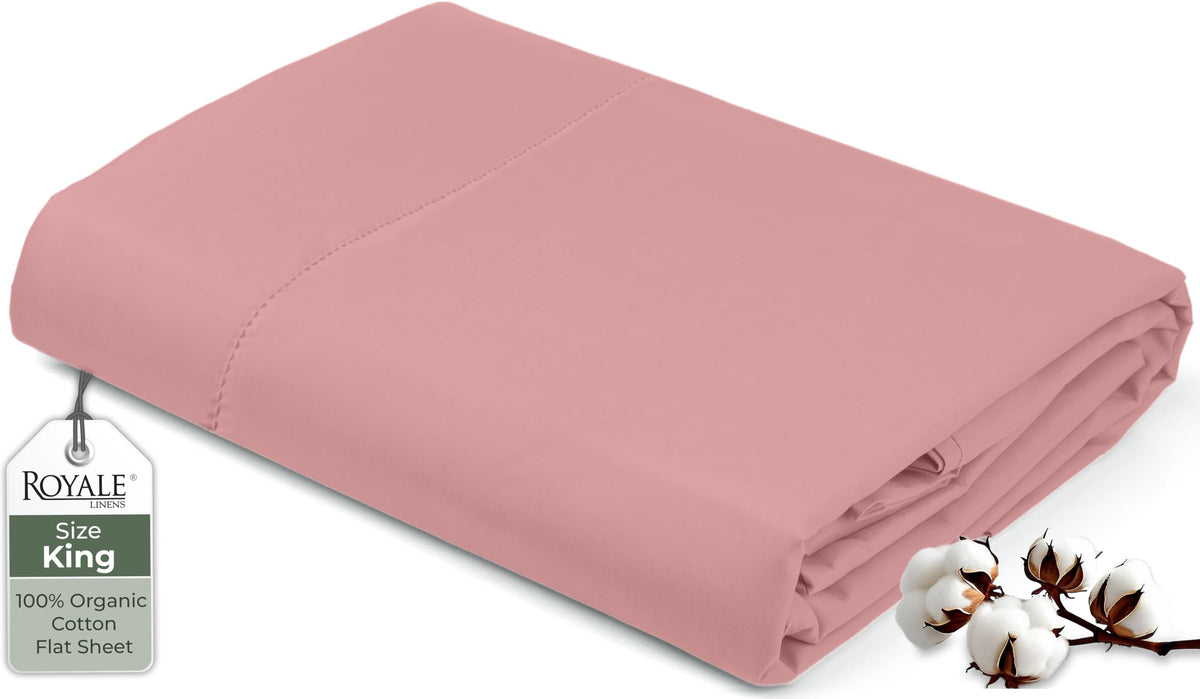 Royale Linens 100% Organic Cotton Queen Flat Sheet Only - Super Soft - Percale Top Sheets - Queen Flat Sheet Sold Separately - Breathable, Cool & Crisp White Sheets Only (90" x 102", White)
