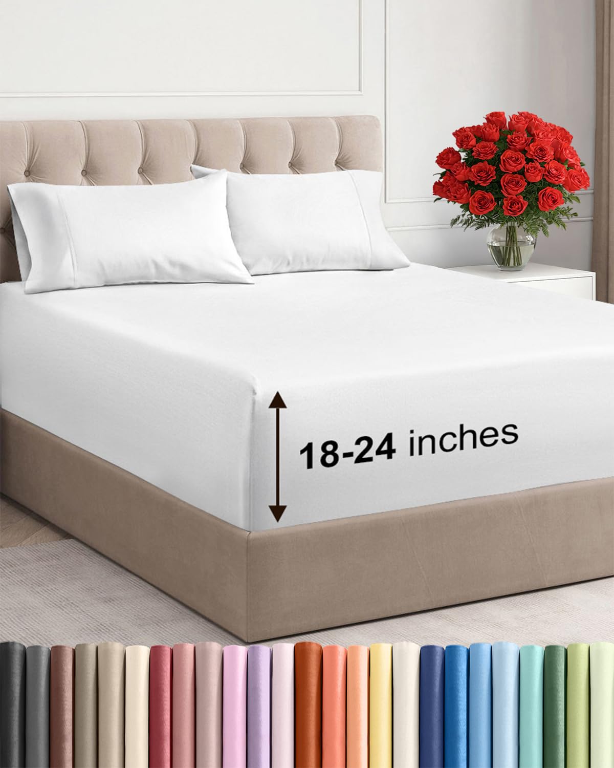 Extra Deep King Sheet Set - 4 Piece Breathable & Cooling - Antique White