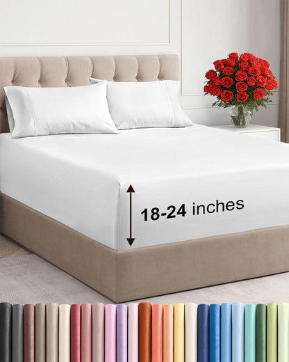 Extra Deep King Sheet Set - 4 Piece Breathable & Cooling - Antique White