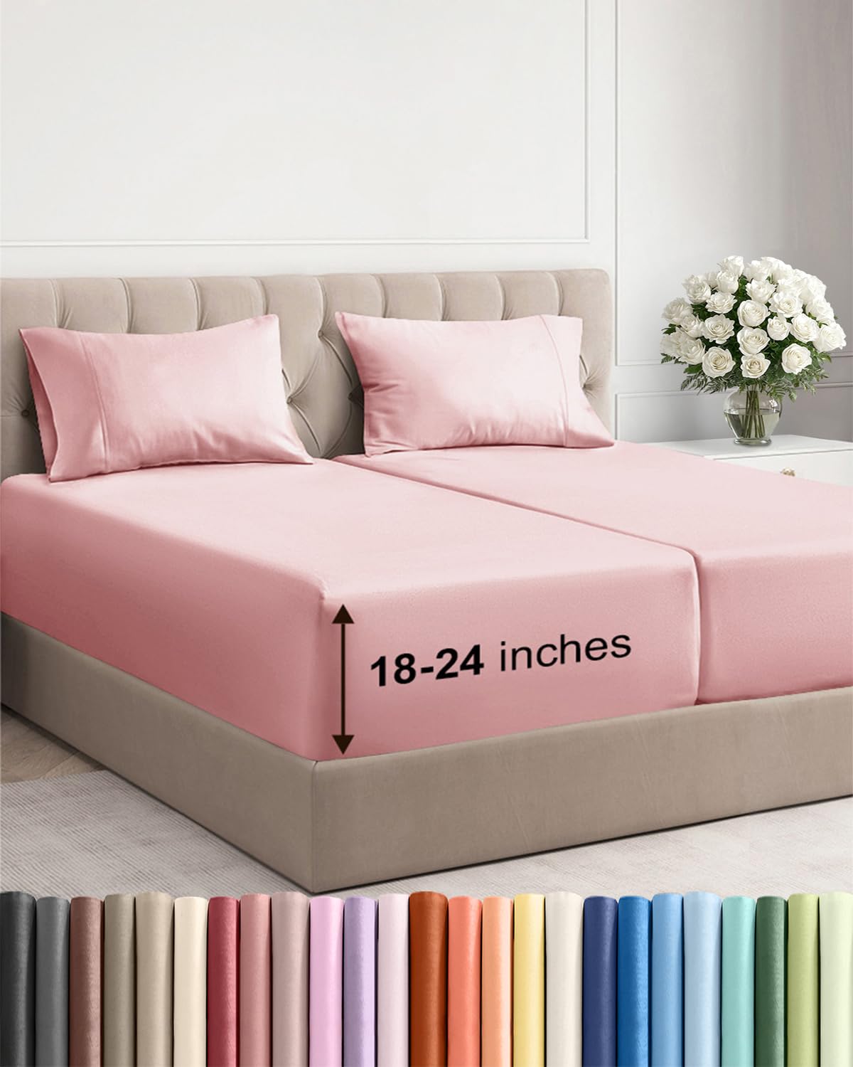 Extra Deep King Sheet Set - 4 Piece Breathable & Cooling - Antique White