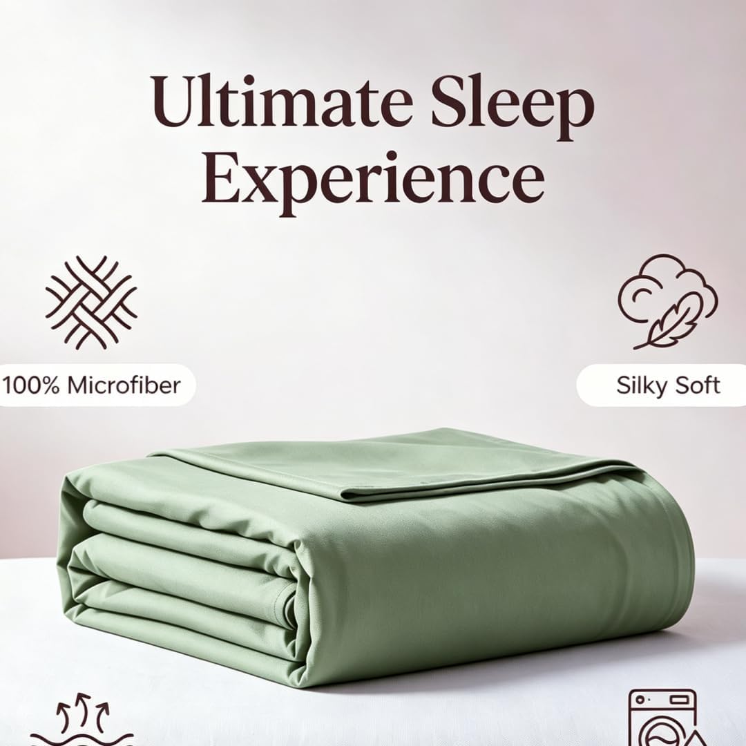 Flat Sheet-Premium Hotel 1-Piece Top Sheet, Luxury and Soft Quality Bedding Flat Sheet, Wrinkle-Free, Stain-Resistant (Sage Green, Queen)